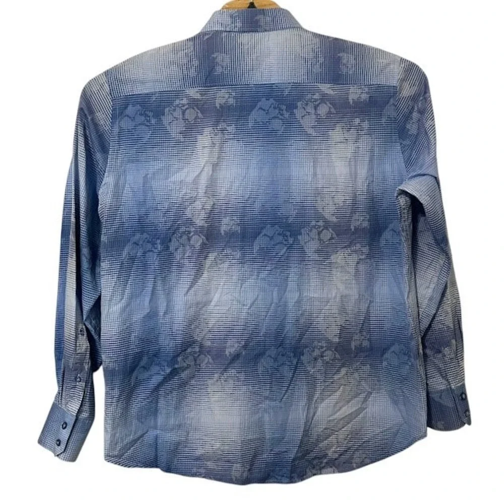 Robert Graham Blue Check‎ Abstract Pattern Flip Cuff Dress Shirt Classic Fit 2XL